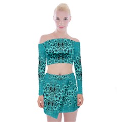 Blue Flowers So Decorative And In Perfect Harmony Off Shoulder Top With Mini Skirt Set by pepitasart