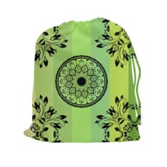 Green Grid Cute Flower Mandala Drawstring Pouch (2xl) by Magicworlddreamarts1