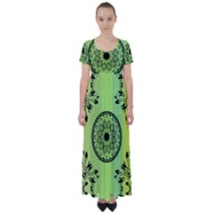 Green Grid Cute Flower Mandala High Waist Short Sleeve Maxi Dress by Magicworlddreamarts1