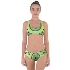 Green Grid Cute Flower Mandala Criss Cross Bikini Set