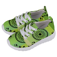 Green Grid Cute Flower Mandala Kids  Lightweight Sports Shoes