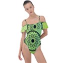 Green Grid Cute Flower Mandala Frill Detail One Piece Swimsuit View1