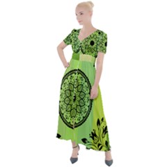 Green Grid Cute Flower Mandala Button Up Short Sleeve Maxi Dress by Magicworlddreamarts1