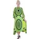 Green Grid Cute Flower Mandala Quarter Sleeve Wrap Front Maxi Dress View2