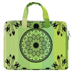 Green Grid Cute Flower Mandala Macbook Pro Double Pocket Laptop Bag