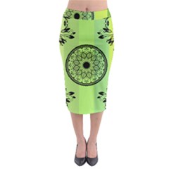 Green Grid Cute Flower Mandala Midi Pencil Skirt