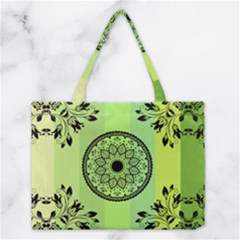 Green Grid Cute Flower Mandala Medium Tote Bag by Magicworlddreamarts1