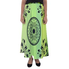 Green Grid Cute Flower Mandala Flared Maxi Skirt by Magicworlddreamarts1