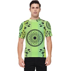 Green Grid Cute Flower Mandala Men s Short Sleeve Rash Guard