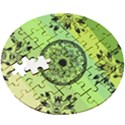 Green Grid Cute Flower Mandala Wooden Puzzle Round View3