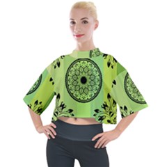 Green Grid Cute Flower Mandala Mock Neck Tee by Magicworlddreamarts1