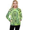 Green Grid Cute Flower Mandala Women s Lightweight Drawstring Hoodie View1