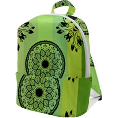 Green Grid Cute Flower Mandala Zip Up Backpack by Magicworlddreamarts1