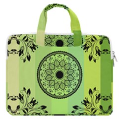 Green Grid Cute Flower Mandala Macbook Pro Double Pocket Laptop Bag (large) by Magicworlddreamarts1