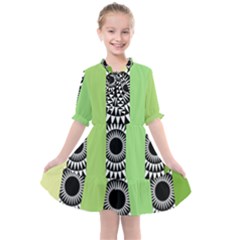  Green Check Pattern, Vertical Mandala Kids  All Frills Chiffon Dress