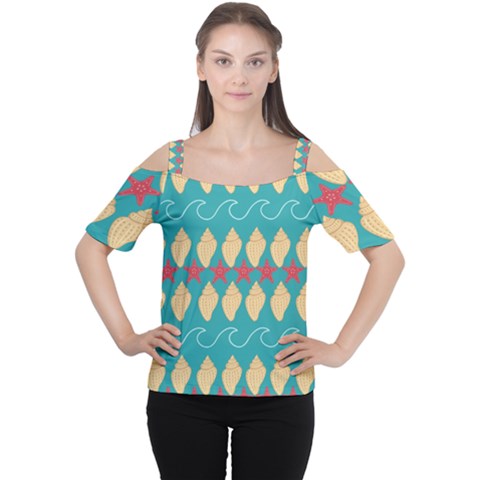 Starfish And Seashells  Sea Cutout Shoulder Tee by SychEva