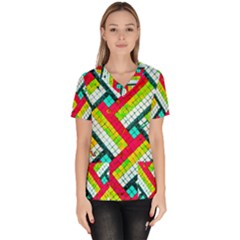 Pop Art Mosaic Women s V-neck Scrub Top by essentialimage365