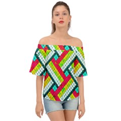 Pop Art Mosaic Off Shoulder Short Sleeve Top by essentialimage365