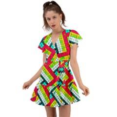 Pop Art Mosaic Flutter Sleeve Wrap Dress by essentialimage365