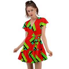 Pop Art Mosaic Flutter Sleeve Wrap Dress by essentialimage365