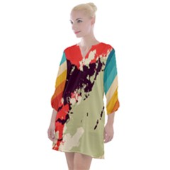 Abstract Colorful Pattern Open Neck Shift Dress by AlphaOmega