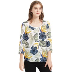 Tropical Blue Love Chiffon Quarter Sleeve Blouse