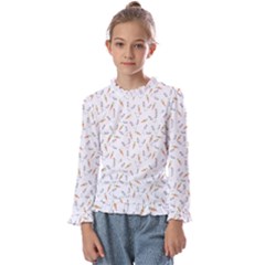 Cute Bunnies And Carrots Pattern, Light Colored Theme Kids  Frill Detail Tee