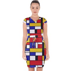 Stripes And Colors Textile Pattern Retro Capsleeve Drawstring Dress  by DinzDas