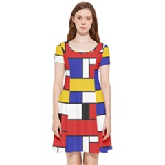 Stripes And Colors Textile Pattern Retro Inside Out Cap Sleeve Dress by DinzDas