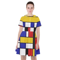 Stripes And Colors Textile Pattern Retro Sailor Dress by DinzDas