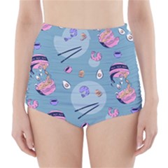 Japanese Ramen Sushi Noodles Rice Bowl Food Pattern 2 High-waisted Bikini Bottoms by DinzDas