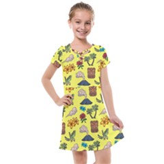 Tropical Island Tiki Parrots, Mask And Palm Trees Kids  Cross Web Dress by DinzDas