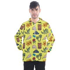 Tropical Island Tiki Parrots, Mask And Palm Trees Men s Half Zip Pullover by DinzDas