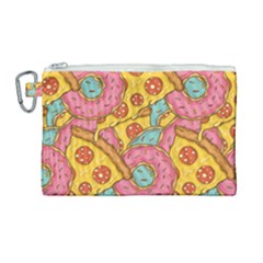 Fast Food Pizza And Donut Pattern Canvas Cosmetic Bag (large) by DinzDas