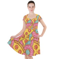 Fast Food Pizza And Donut Pattern Cap Sleeve Midi Dress by DinzDas