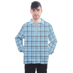 Sky Blue Tartan Plaid Pattern, With Black Lines Men s Half Zip Pullover by Casemiro