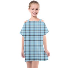 Sky Blue Tartan Plaid Pattern, With Black Lines Kids  One Piece Chiffon Dress by Casemiro