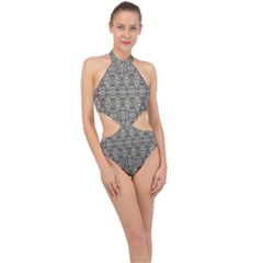 Steampunk Camouflage Design Print Halter Side Cut Swimsuit by dflcprintsclothing