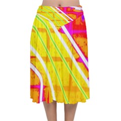 Pop Art Neon Wall Velvet Flared Midi Skirt by essentialimage365