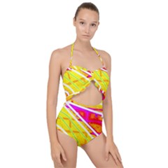 Pop Art Neon Wall Scallop Top Cut Out Swimsuit