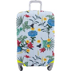 Blue Floral Stripes Luggage Cover (large)