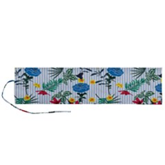 Blue Floral Stripes Roll Up Canvas Pencil Holder (l) by designsbymallika