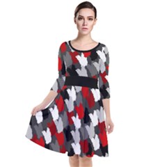 Abstract Paint Splashes, Mixed Colors, Black, Red, White Quarter Sleeve Waist Band Dress by Casemiro