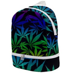 Weed Rainbow, Ganja Leafs Pattern In Colors, 420 Marihujana Theme Zip Bottom Backpack by Casemiro