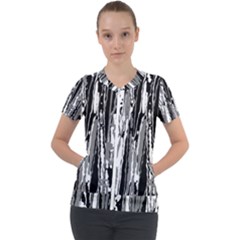 Black And White Abstract Linear Print Short Sleeve Zip Up Jacket by dflcprintsclothing