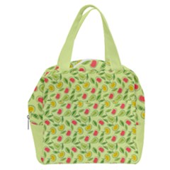 Vector Fruits Pattern, Pastel Colors, Yellow Background Boxy Hand Bag by Casemiro