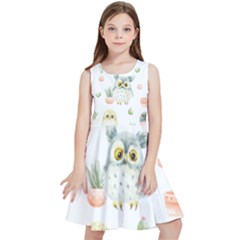 Owls On A White Background With Cacti Kids  Skater Dress by TanitaSiberia