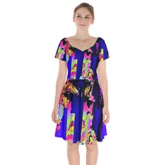 Neon Aggression Short Sleeve Bardot Dress by MRNStudios