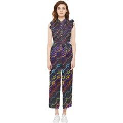 Dark Multicolored Mosaic Pattern Women s Frill Top Jumpsuit