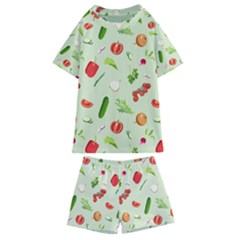 Seamless Pattern With Vegetables  Delicious Vegetables Kids  Swim Tee And Shorts Set by SychEva